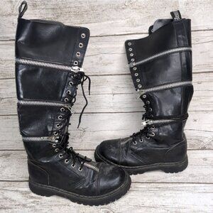 Demonia Black Triple Zipper Revolver Combat Boots Goth Emo Size Men 8